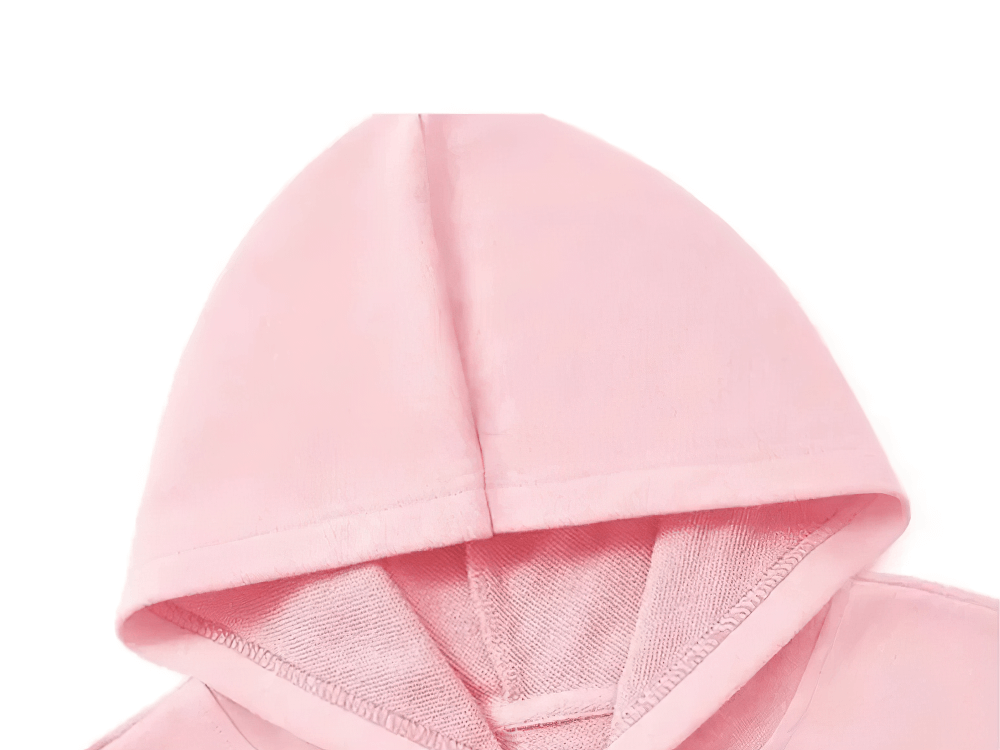 Close-up of the Girls' Fashion Floral Hoodie with Lucky Print - SF3903, showcasing the pink hood and soft fabric texture.