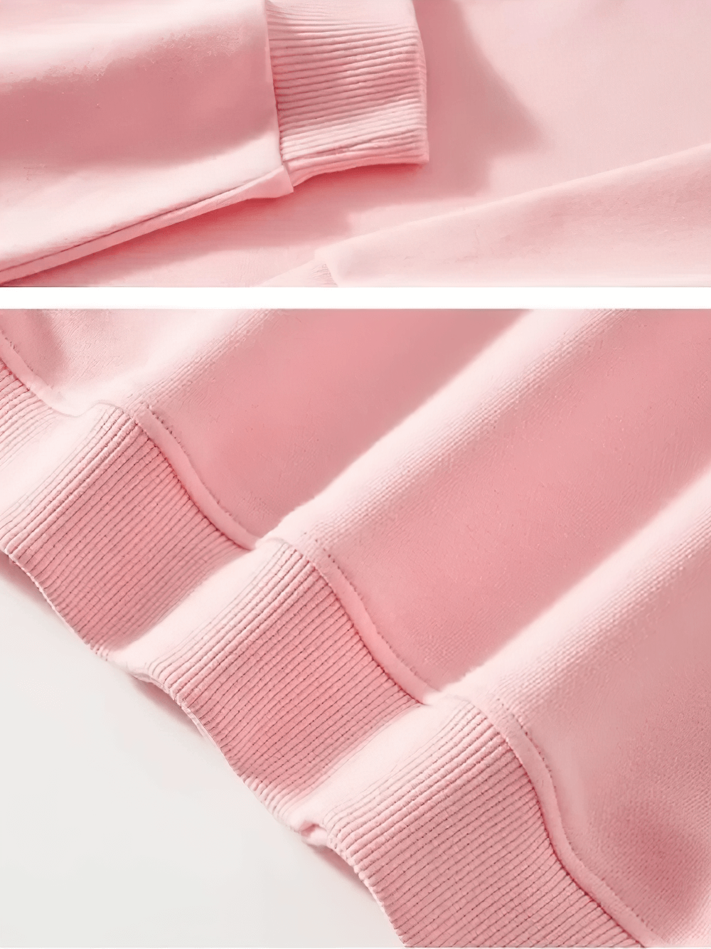 Close-up of pink Girls' Fashion Floral Hoodie with Lucky Print - SF3903 focusing on sleeves and hem.