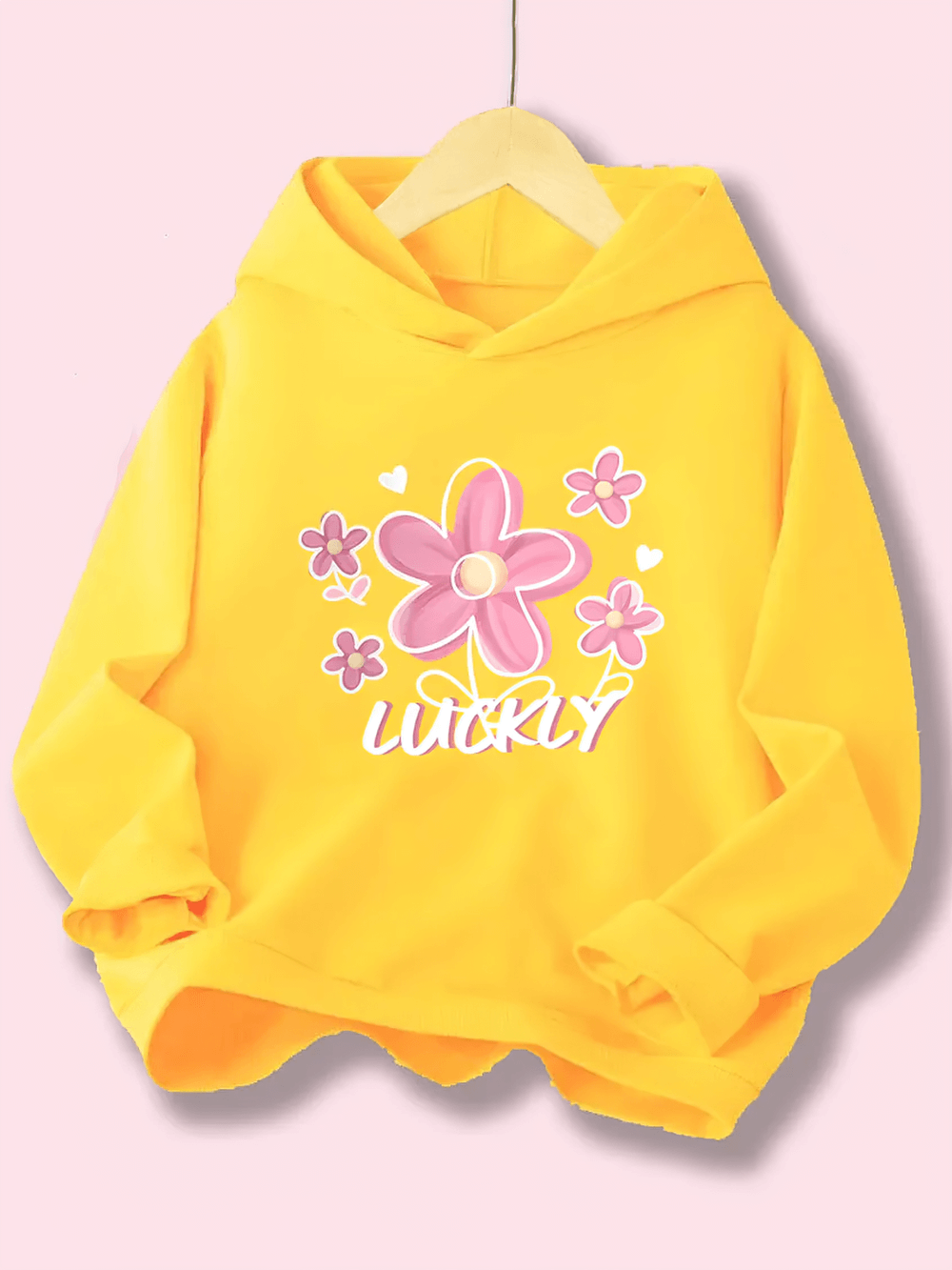 Girls' Fashion Floral Hoodie with Lucky Print - SF3903; cute flower graphic kids hoodie; daily wear