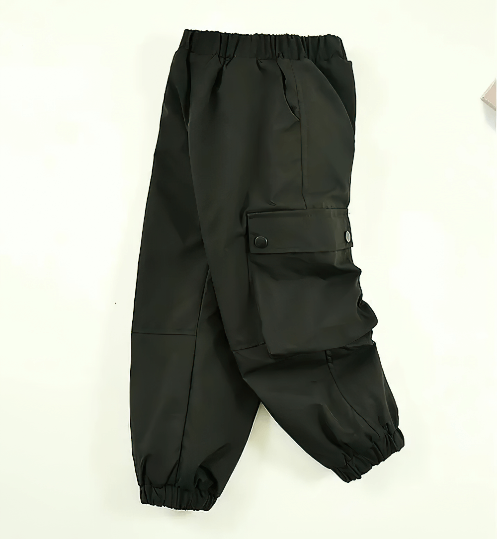 Girls Fleece-Lined Cargo Pants with Pockets - SF3708, windproof and waterproof, showcasing durable design and elastic waistband.