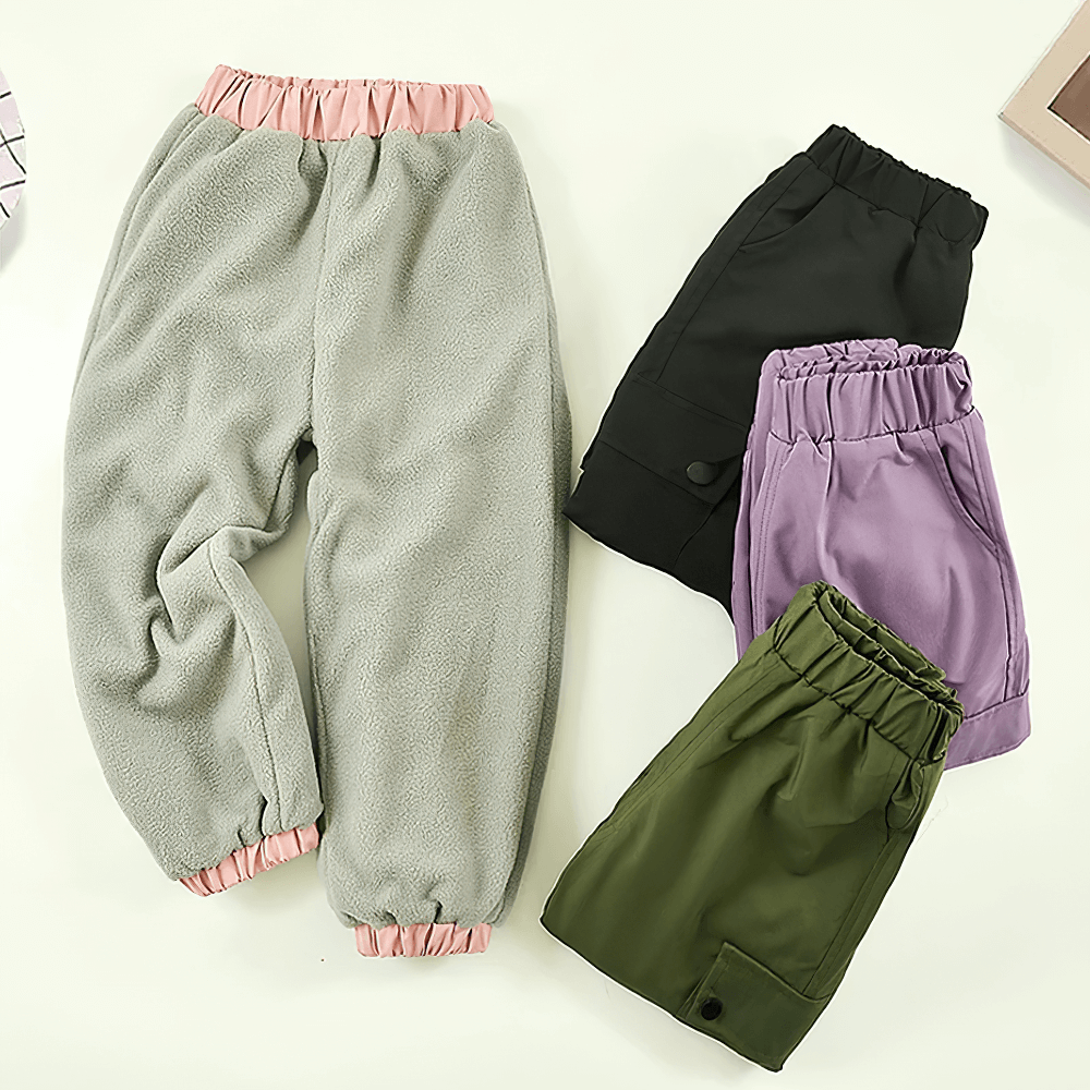 Girls Fleece-Lined Cargo Pants with Pockets - SF3708 in assorted colors for winter warmth and style
