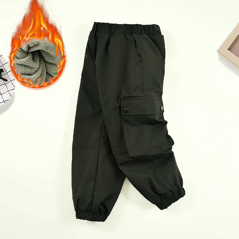 Girls Fleece-Lined Cargo Pants with Pockets - SF3708, windproof and waterproof, ideal for winter, elastic waistband and convenient pockets.
