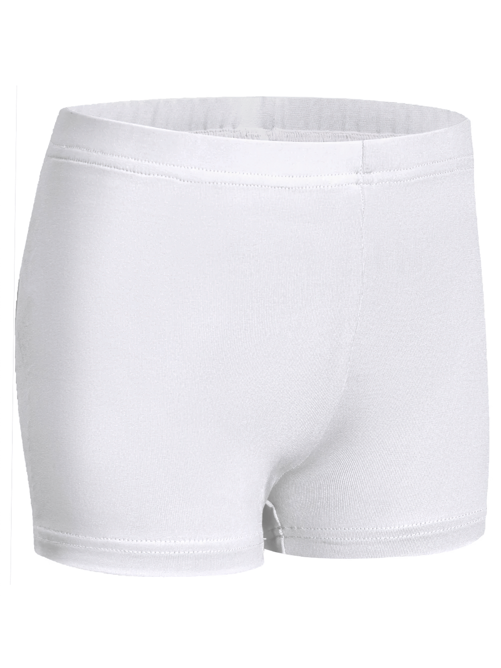 Girls Gymnastics Shorts with High Elastic Waistband - SF3750 in white, showcasing breathable, stretchy fabric for gymnastics and sports.