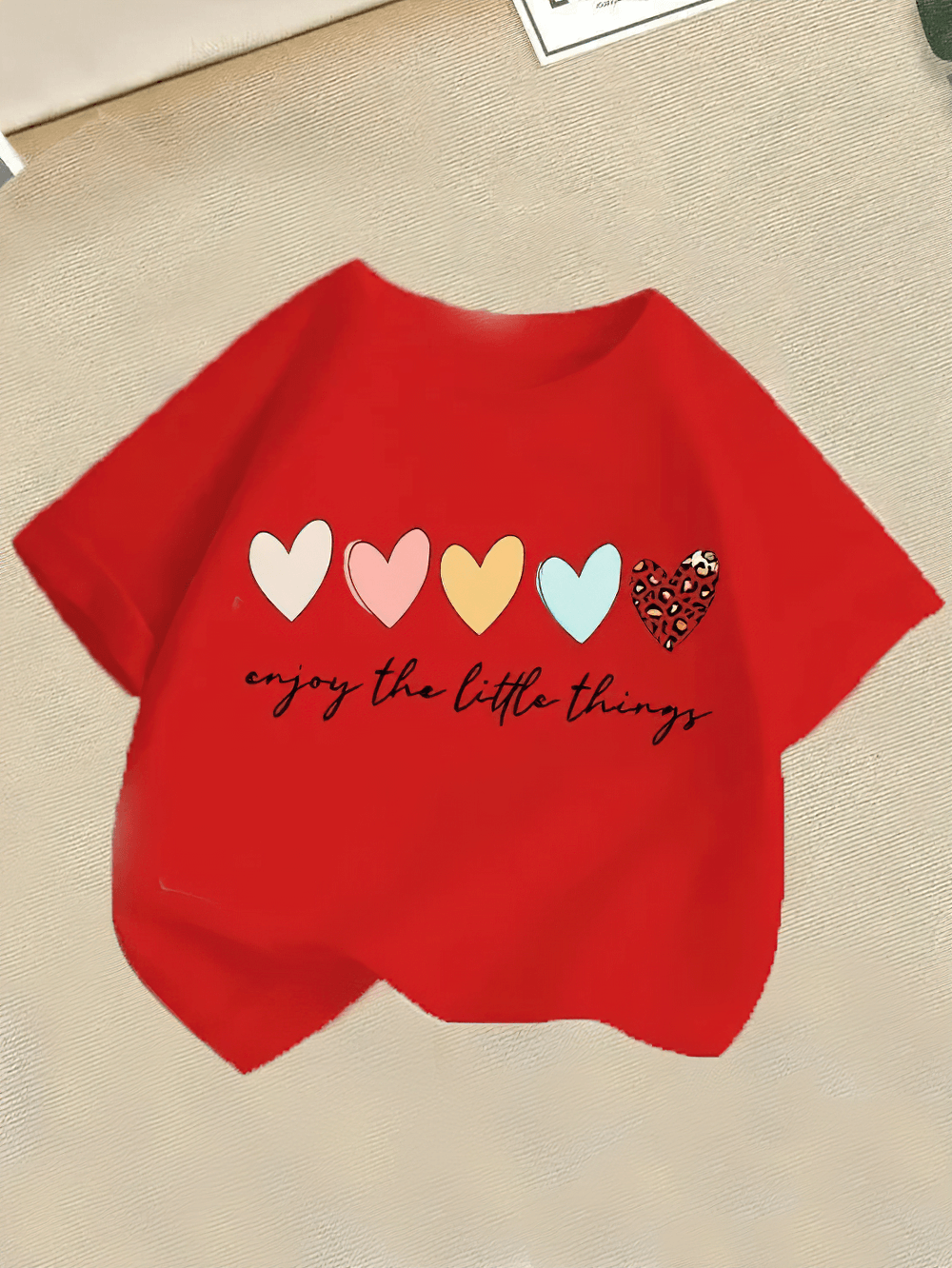 Girls Heart Print Short-Sleeved T-Shirt - SF3848 with colorful heart graphic and 