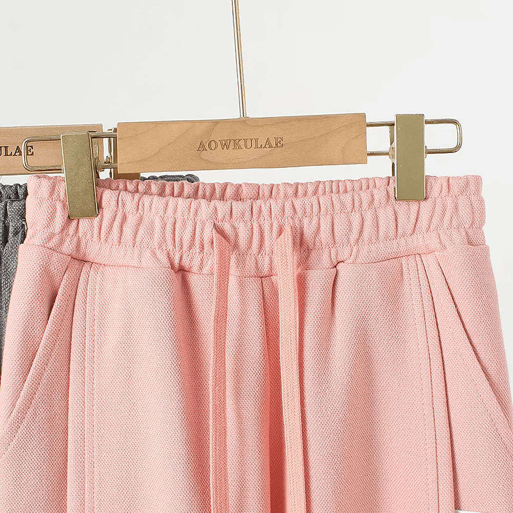 Girls High-Waist Cotton Jogger Pants with Pockets - SF3658 in pink, featuring drawstring waistband and pocket details, sporty-casual style.