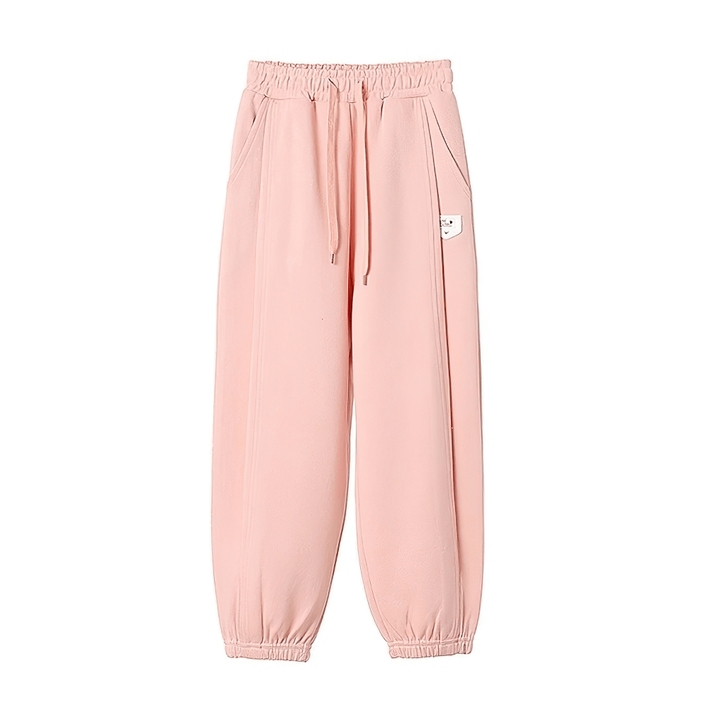 Girls High-Waist Cotton Jogger Pants with Pockets - SF3658 in pink, featuring a soft texture and elastic waistband, perfect for casual wear.