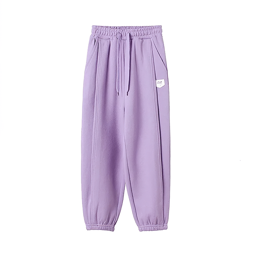 Purple Girls High-Waist Cotton Jogger Pants with Pockets - SF3658, featuring elastic waistband and stitched pockets.