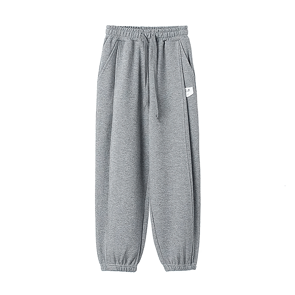 Girls High-Waist Cotton Jogger Pants with Pockets - SF3658 in gray, featuring elastic waistband and stitched pockets for comfort and style.