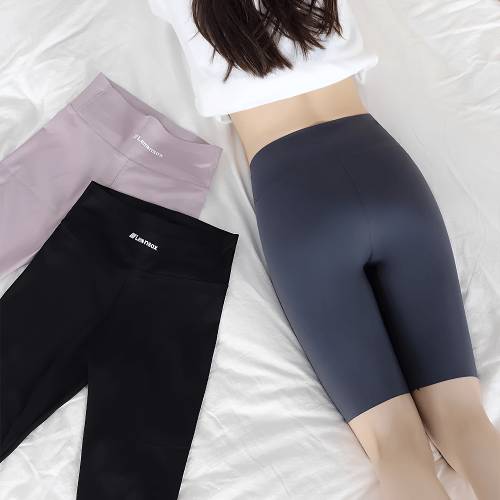 Girls High-Waist Stretch Shorts for Fitness - SF3774 displayed in black and pink, highlighting flexibility and smooth fit for active wear.