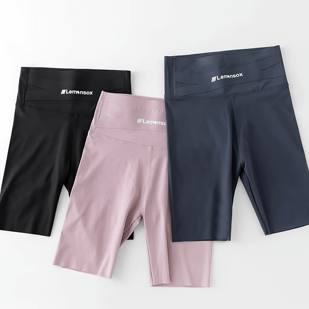 Girls High-Waist Stretch Shorts for Fitness - SF3774 in black, pink, and blue colors for active wear.