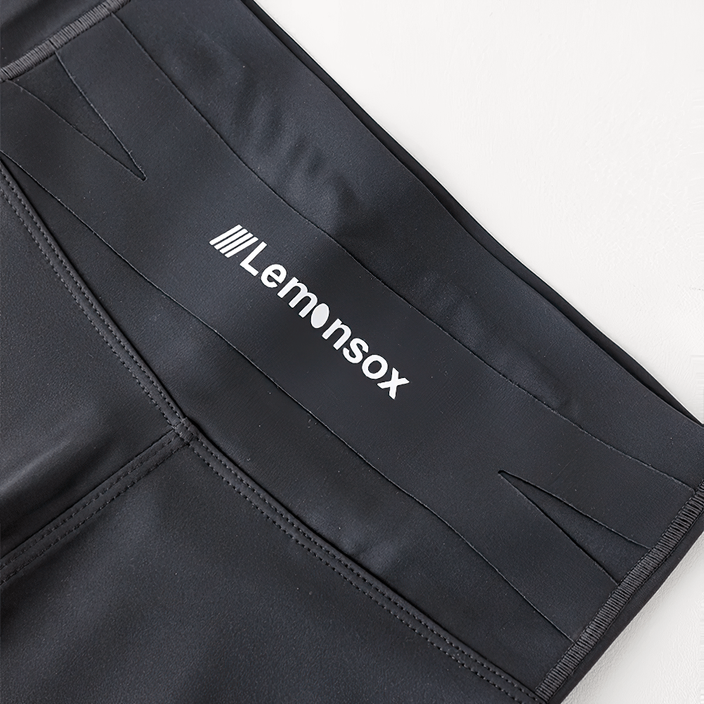 Close-up of Girls High-Waist Stretch Shorts for Fitness - SF3774 with Lemonsax branding on waistband.