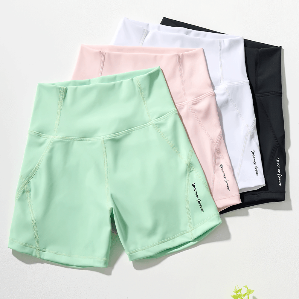 Girls High-Waisted Sport Shorts for Yoga and Running - SF3838 in mint, pink, white, and black colors