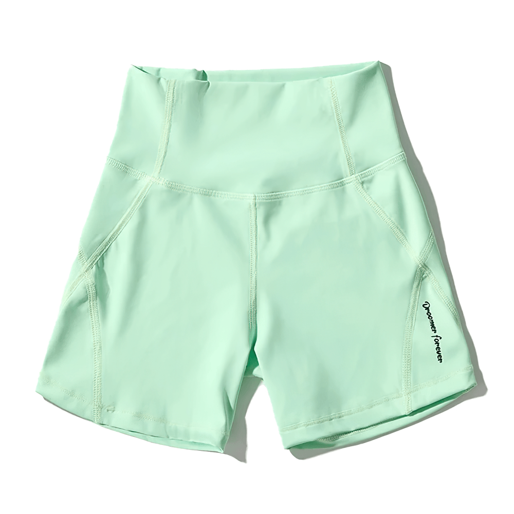 Girls High-Waisted Sport Shorts for Yoga and Running - SF3838 in light green, showcasing anti-sweat nylon fabric and durable design.