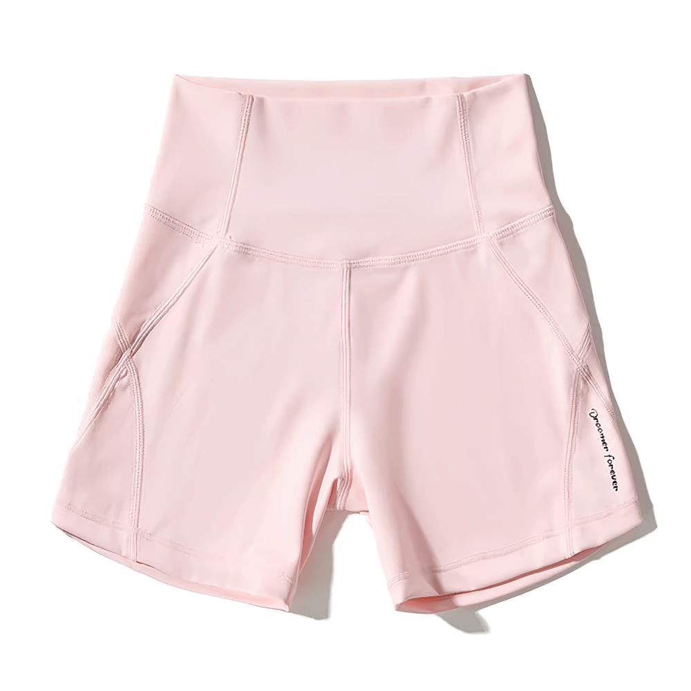 Girls High-Waisted Sport Shorts for Yoga and Running - SF3838 in light pink, featuring anti-sweat nylon fabric for comfort and durability.