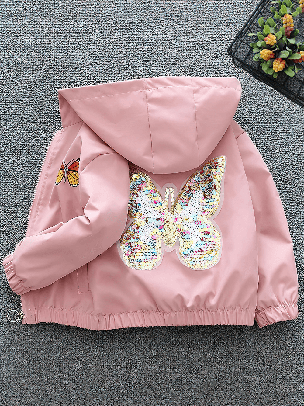 Girls' Hooded Jacket with Sequin Butterfly Design - SF3542 in pink