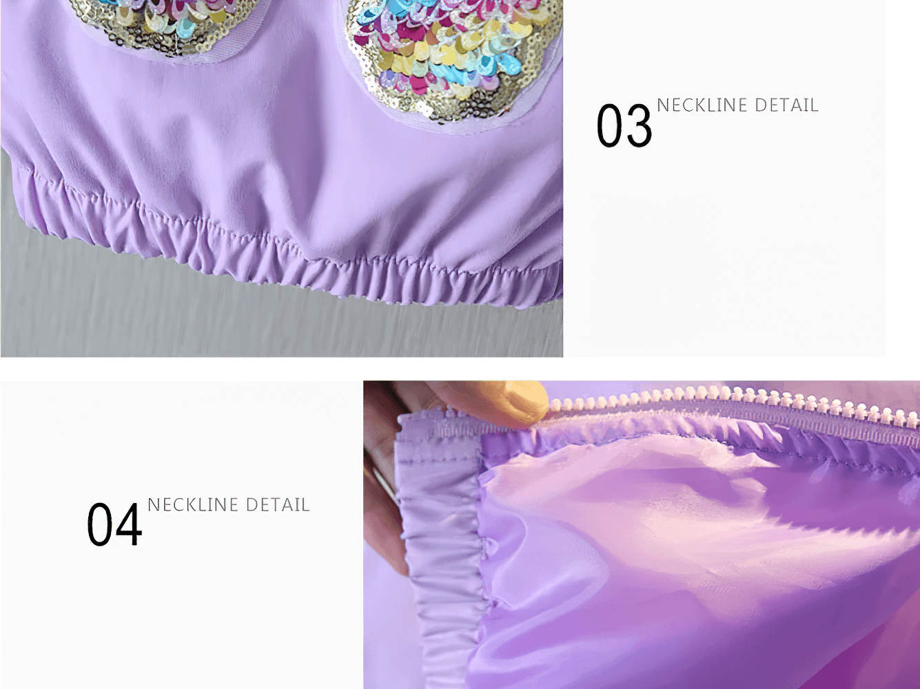 Close-up of Girls' Hooded Jacket with Sequin Butterfly Design - SF3542 in purple, showing elastic neckline and sequin details.