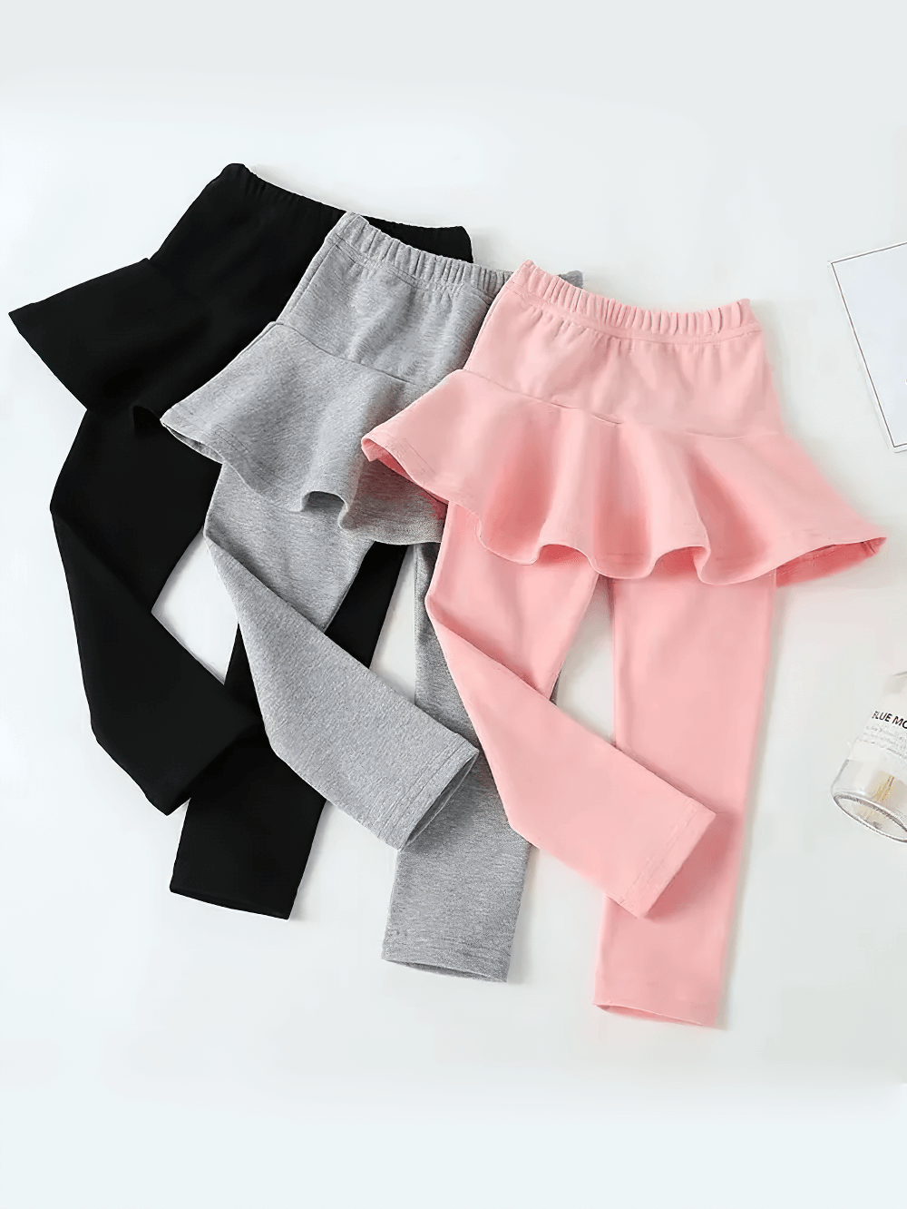 Girls Layered Sport Stretch Leggings with Skirt - SF3855 in black, grey, and pink colors.