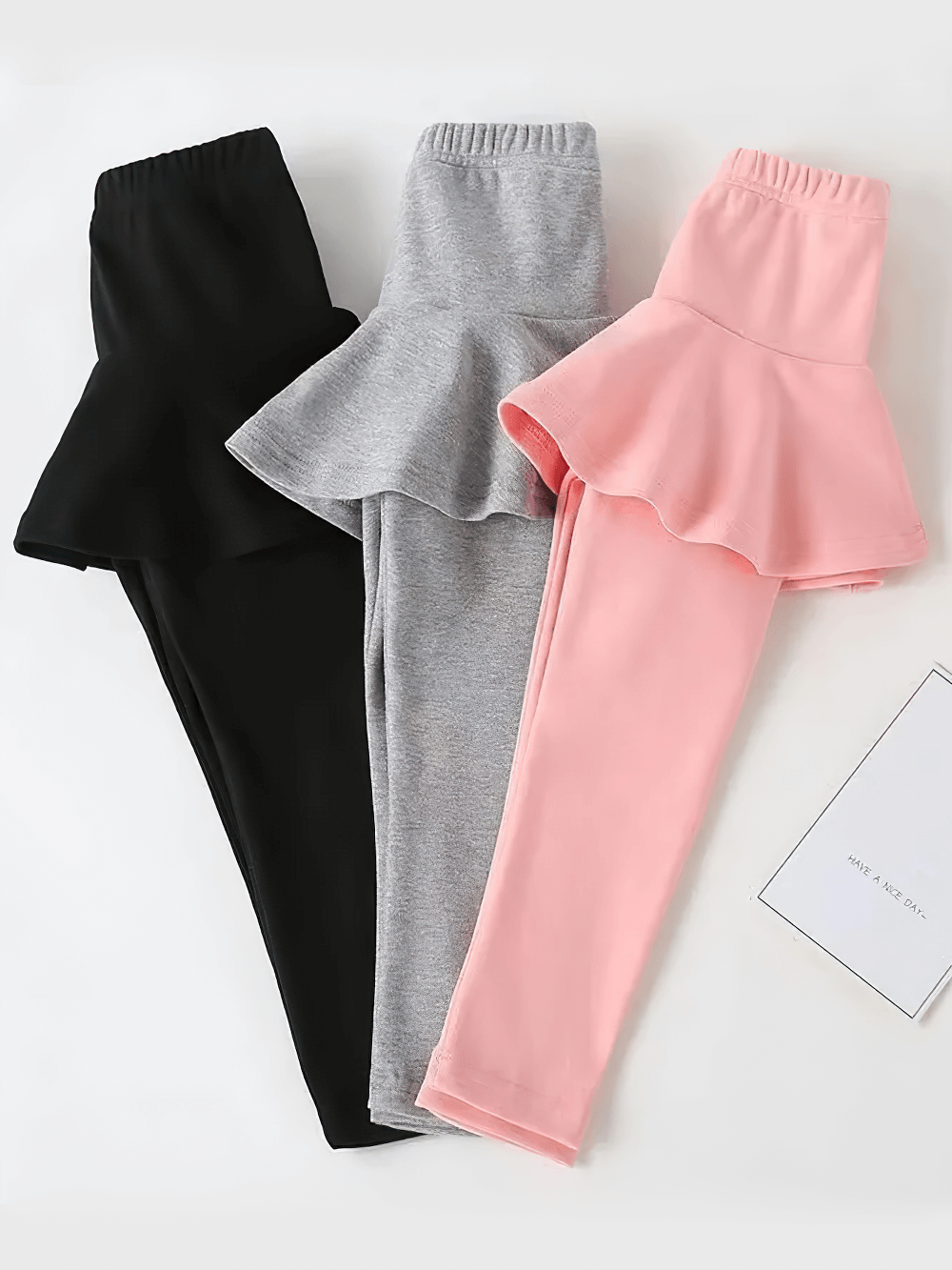 Girls Layered Sport Stretch Leggings with Skirt - SF3855 in black, gray, pink colors.