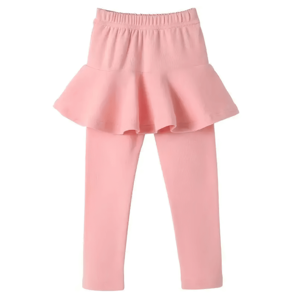 Girls Layered Sport Stretch Leggings with Skirt - SF3855 in pink, featuring a flared sporty skirt and elastic waistband for active wear.