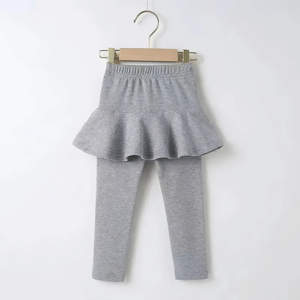 Girls Layered Sport Stretch Leggings with Skirt - SF3855 in grey, featuring a flared skirt and elastic waistband for active comfort.