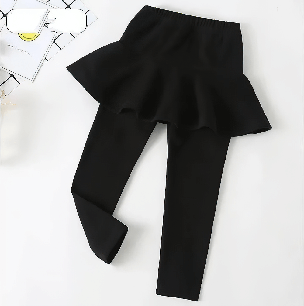 Girls Layered Sport Stretch Leggings with Skirt - SF3855, flared skirt leggings in black for active and casual wear.