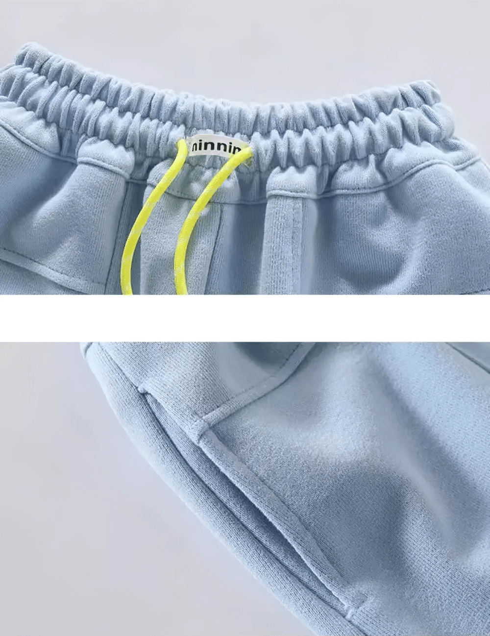 Sky blue Girls Loose Fit Sporty Pants with Drawstring Waist - SF3709, showcasing elastic waist and pocket details.