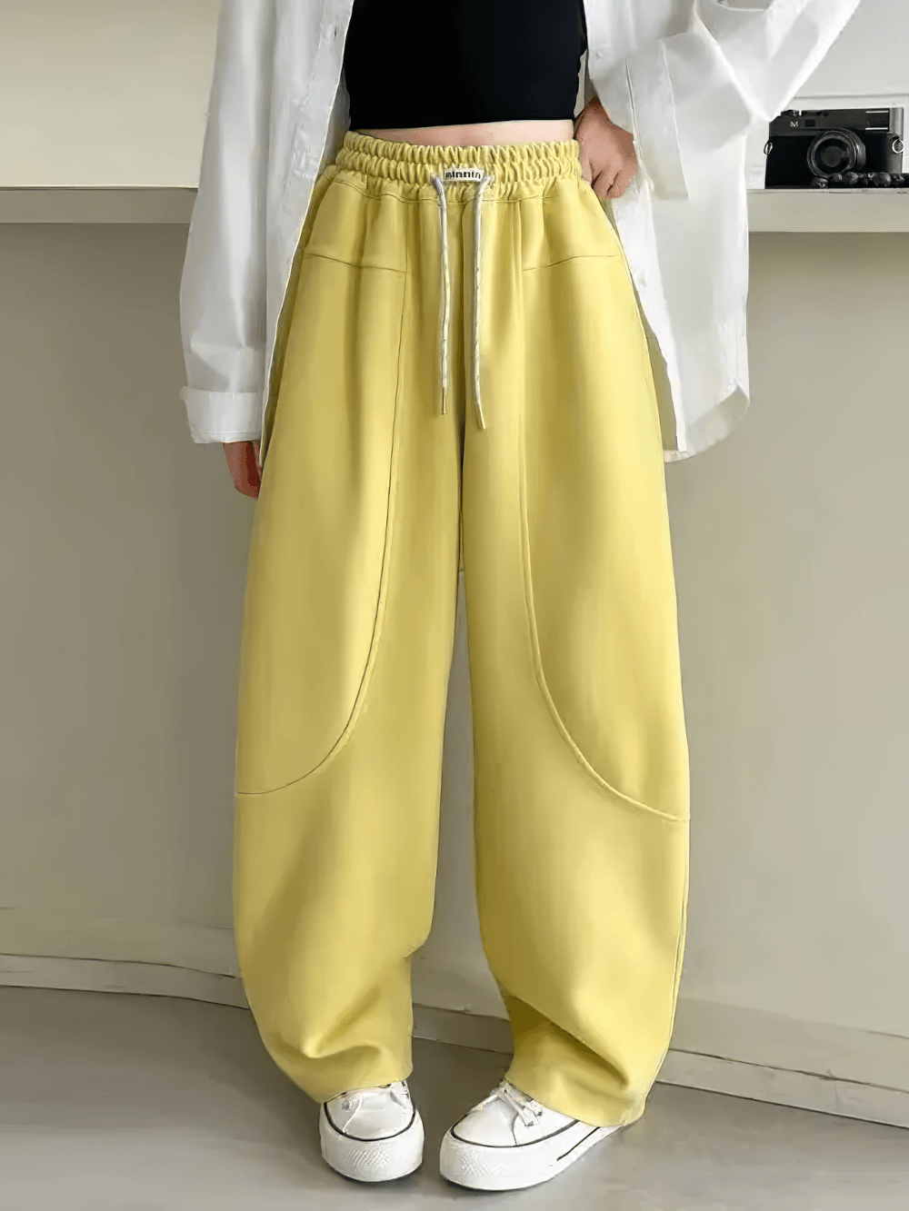 Girls Loose Fit Sporty Pants with Drawstring Waist - SF3709, perfect for active kids, yellow windproof and breathable trousers.