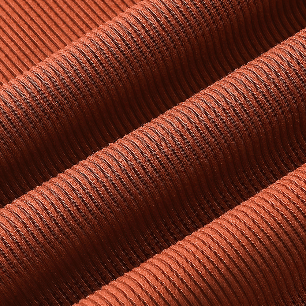 Close-up of soft rib knit fabric in rust color for Girls Plush Lined Sport Jogger Pants With Bow - SF3875.
