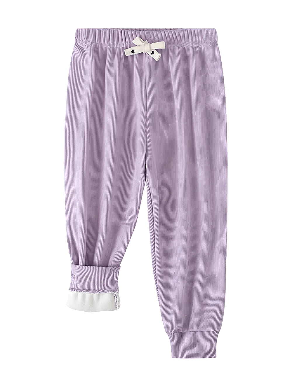 Girls Plush Lined Sport Jogger Pants With Bow - SF3875 in lavender with elastic waist and plush lining for warmth.