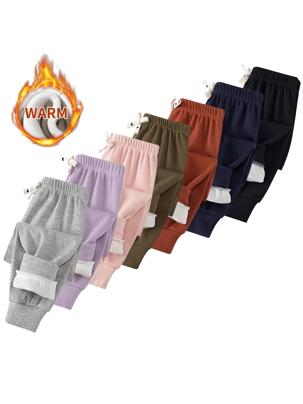 Girls Plush Lined Sport Jogger Pants With Bow - SF3875 in various colors showcasing warm plush lining.