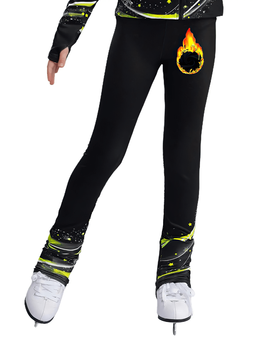 Girls Printed Figure Skating Pants with Stretch Fit - SF3760, vibrant design, elastic waist for gymnastics, skating, dance practice.
