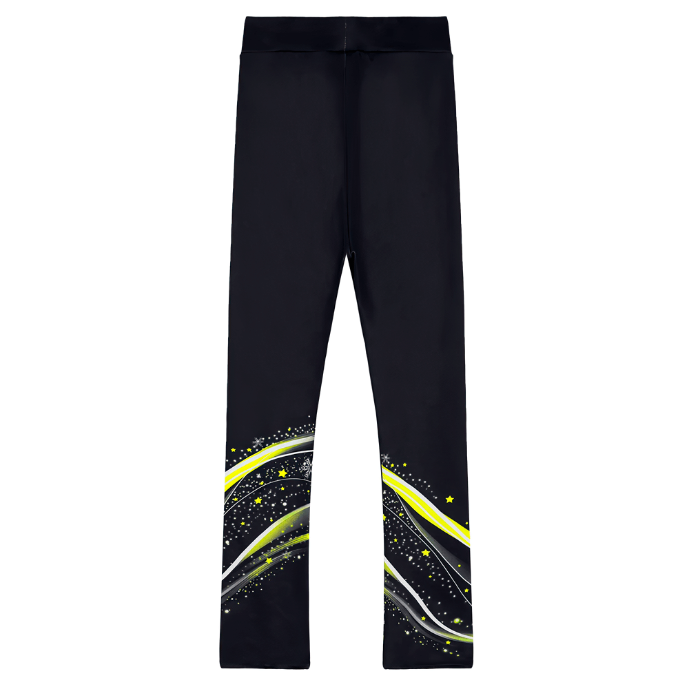 Girls Printed Figure Skating Pants with Stretch Fit - SF3760 featuring colorful leg print and elastic waist for active training.