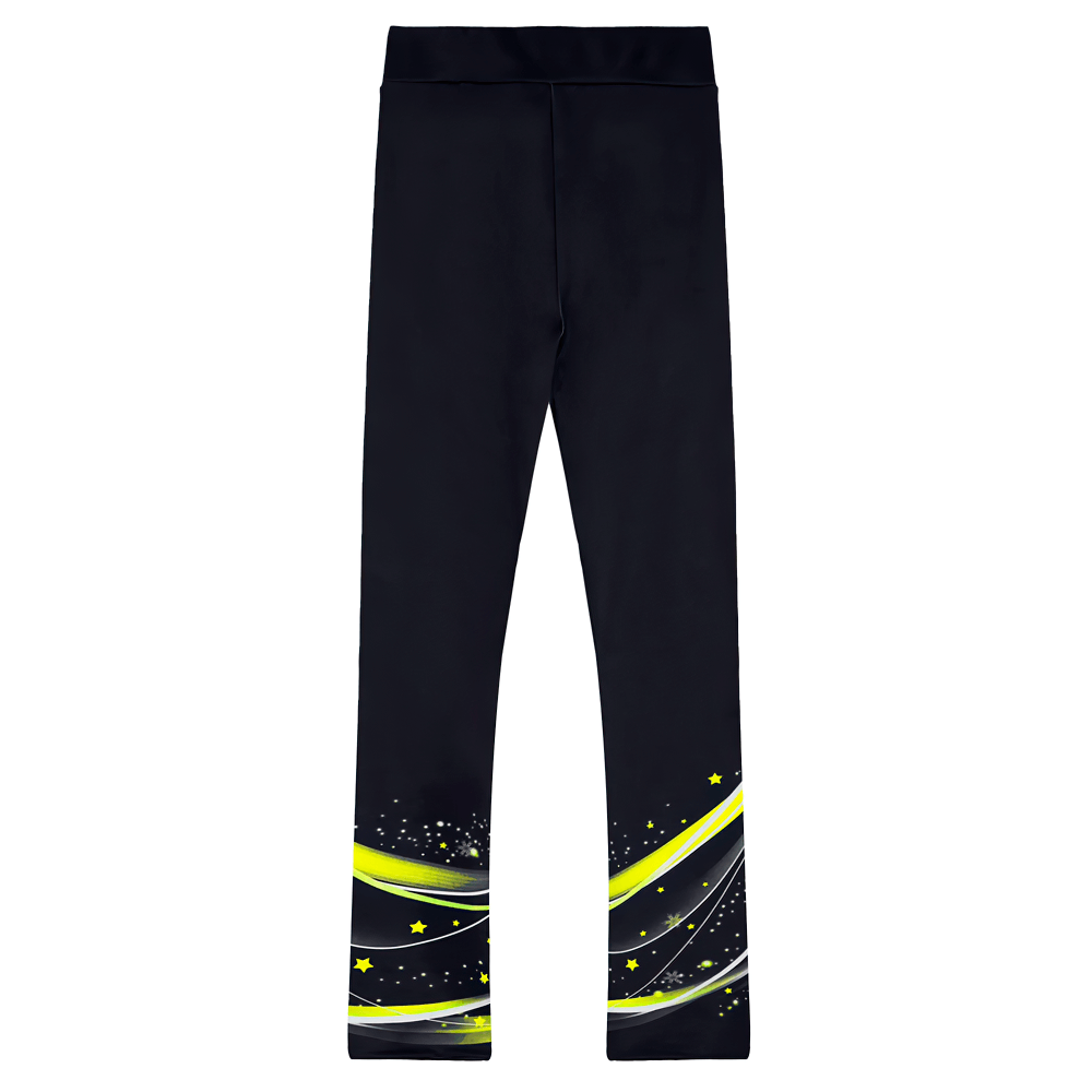 Girls Printed Figure Skating Pants with Stretch Fit - SF3760, featuring vibrant lower leg design and elastic waist for gymnastics and skating.
