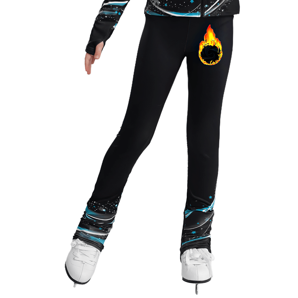 Girls Printed Figure Skating Pants with Stretch Fit - SF3760 featuring vibrant design and snug fit over skates for gymnastics and skating.