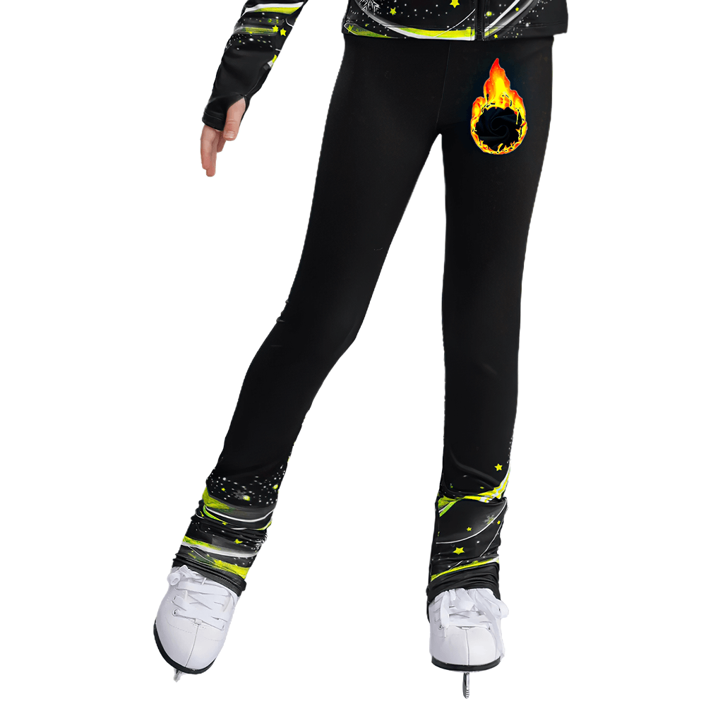 Girls Printed Figure Skating Pants with Stretch Fit - SF3760 featuring vibrant leg design and sleek athletic look for skating.