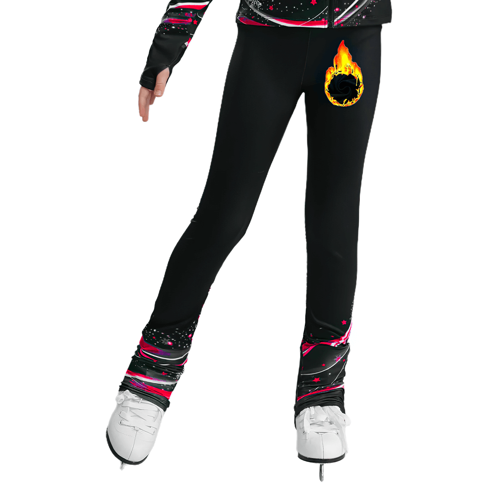Girls Printed Figure Skating Pants with Stretch Fit - SF3760 featuring a vibrant lower leg design for gymnastics and dance.