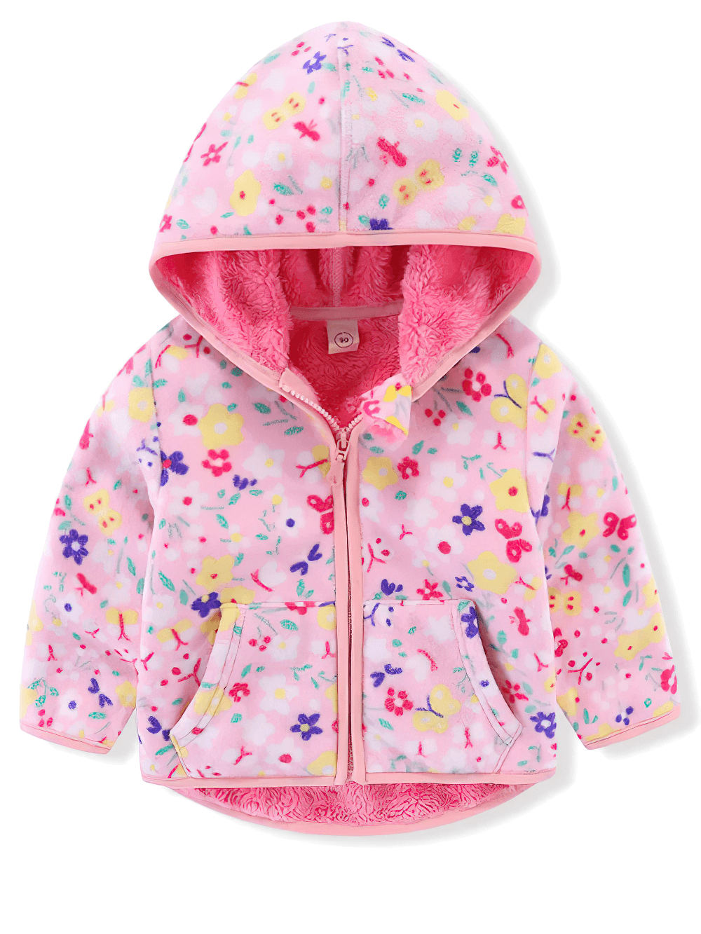 Girls Printed Fleece Jacket with Hood - SF3573, cute floral pattern, warm and cozy winter wear for kids, perfect for outdoor activities.