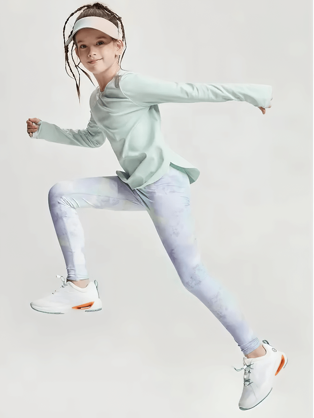 Girl in action wearing Girls Quick Dry Long-Sleeved Sports Top for Yoga - SF3859, perfect for active play and studio workouts.