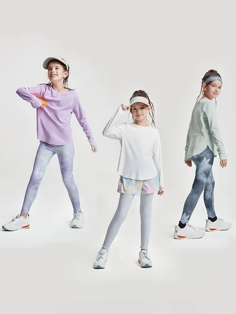 Girls Quick Dry Long-Sleeved Sports Top for Yoga - SF3859 in various colors with leggings, ideal for active kids' training and play.