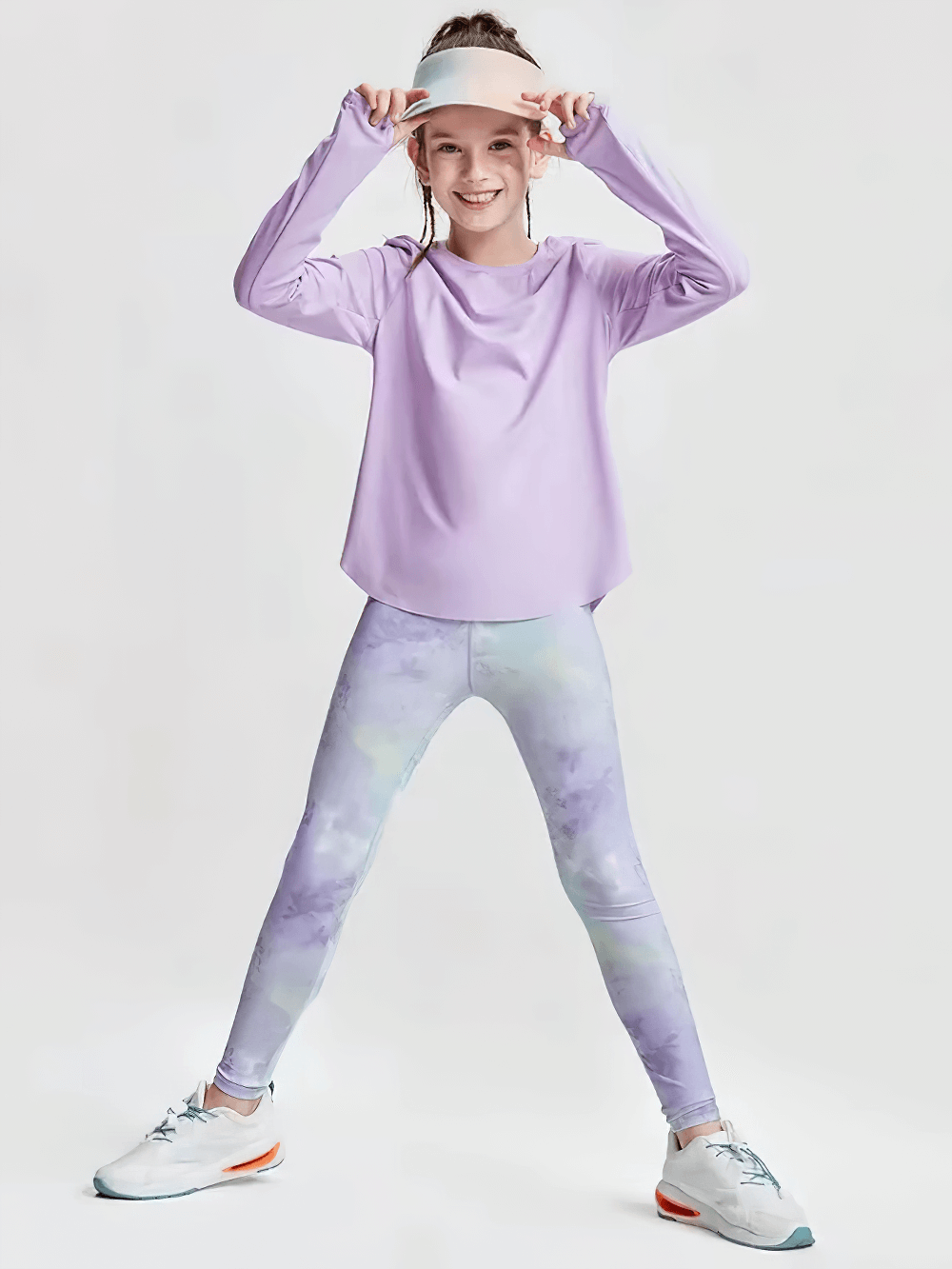 Girls Quick Dry Long-Sleeved Sports Top for Yoga - SF3859 worn by young girl in active pose, showcasing flexible fit and crossed hem design