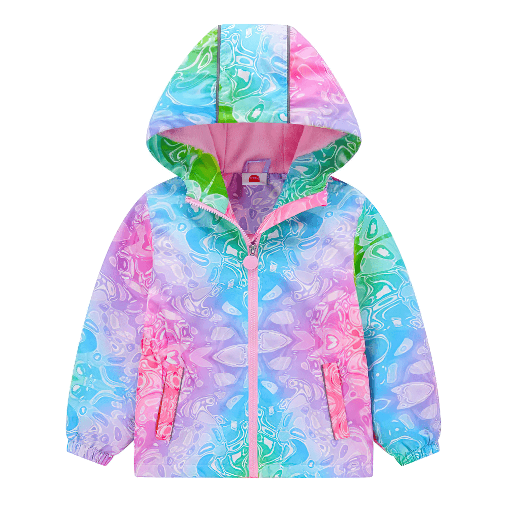 Girls Rainbow Gradient Windproof Hooded Jacket - SF3841, vibrant windbreaker with a colorful gradient design, perfect for outdoor adventures.