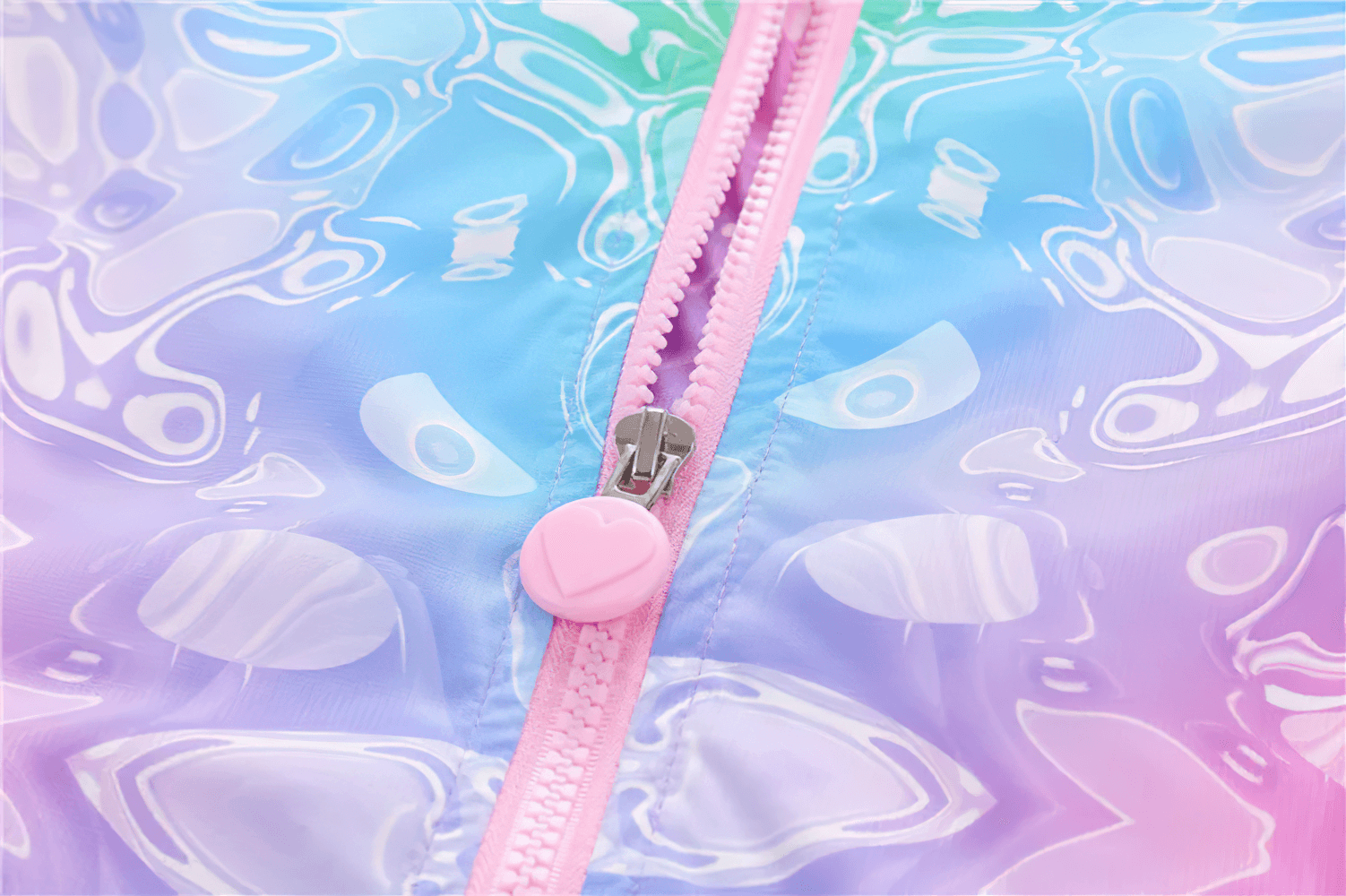 Close-up zipper on Girls Rainbow Gradient Windproof Hooded Jacket - SF3841 with vibrant colors and sleek design