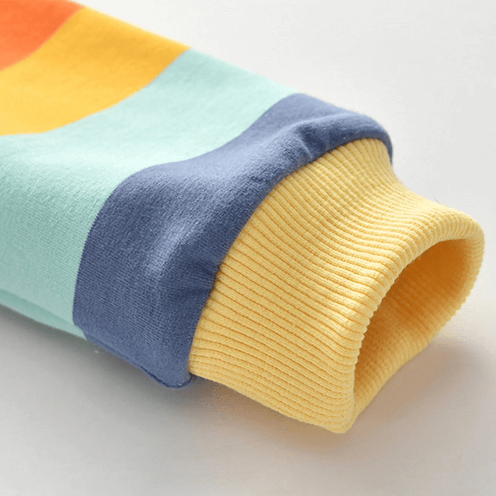 Sleeve detail of Girls Rainbow Stripe Zip Hoodie with Pockets - SF3598 in bright colors.