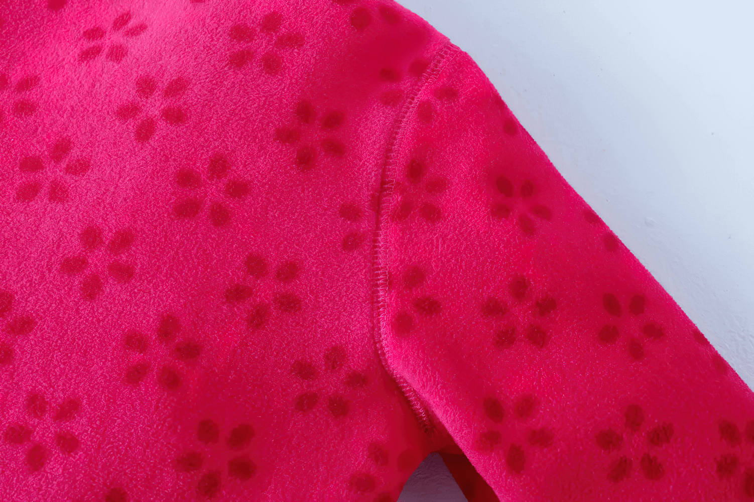 Girls Rose Red Fleece Zip Jacket with Pockets - SF3530, featuring soft printed fleece with floral design and smooth stitching detail.