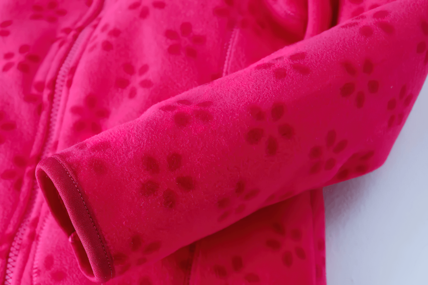 Girls Rose Red Fleece Zip Jacket with Pockets - SF3530, soft fleece texture with floral design.