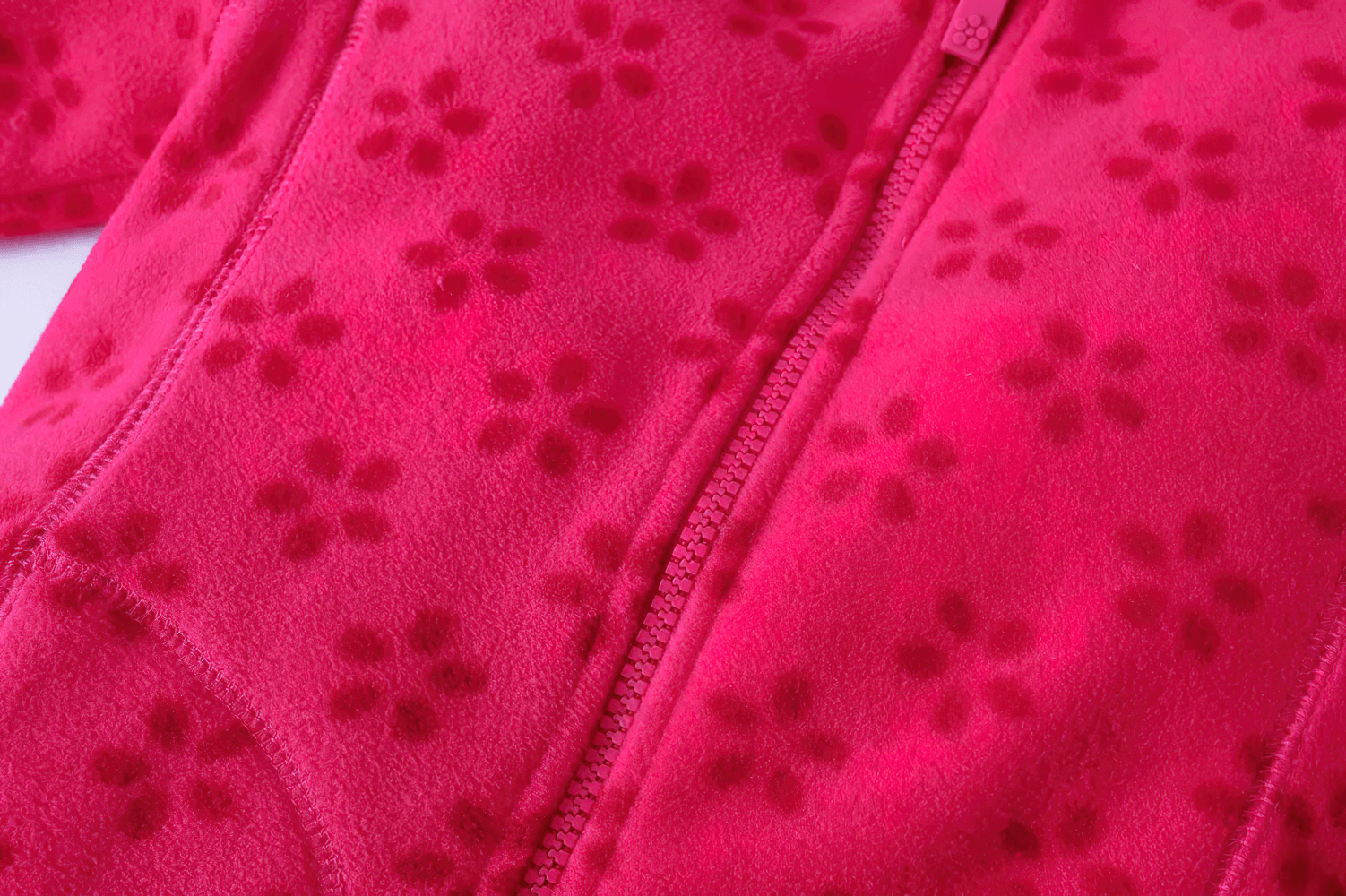 Girls Rose Red Fleece Zip Jacket with Pockets - SF3530 featuring soft floral print and neat stitching for kids' wear.