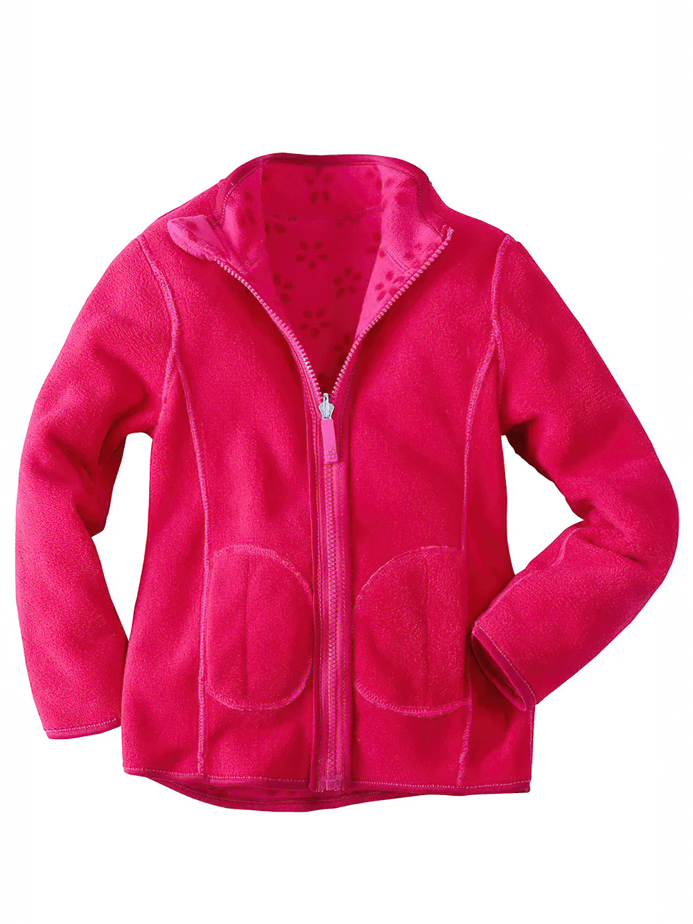 Girls Rose Red Fleece Zip Jacket with Pockets - SF3530, cozy kids outerwear with full zip and pockets, ideal for school and play.