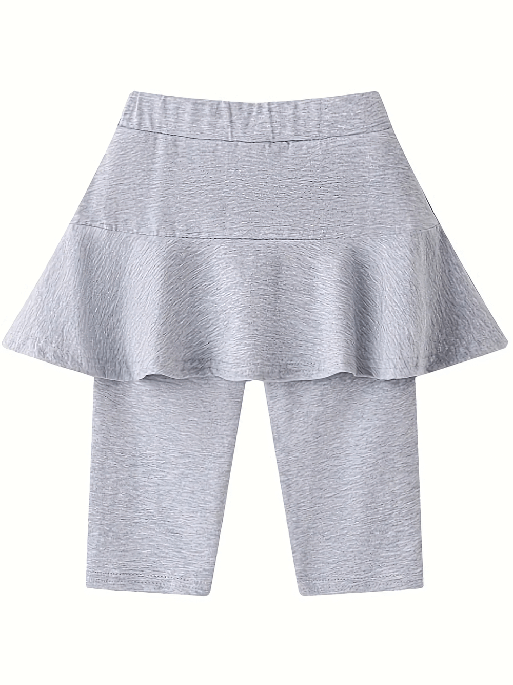 Girls Skirted Stretch Shorts for Active Play Kids - SF3857, gray athletic skort leggings with flared skirt and elastic waist for sports.