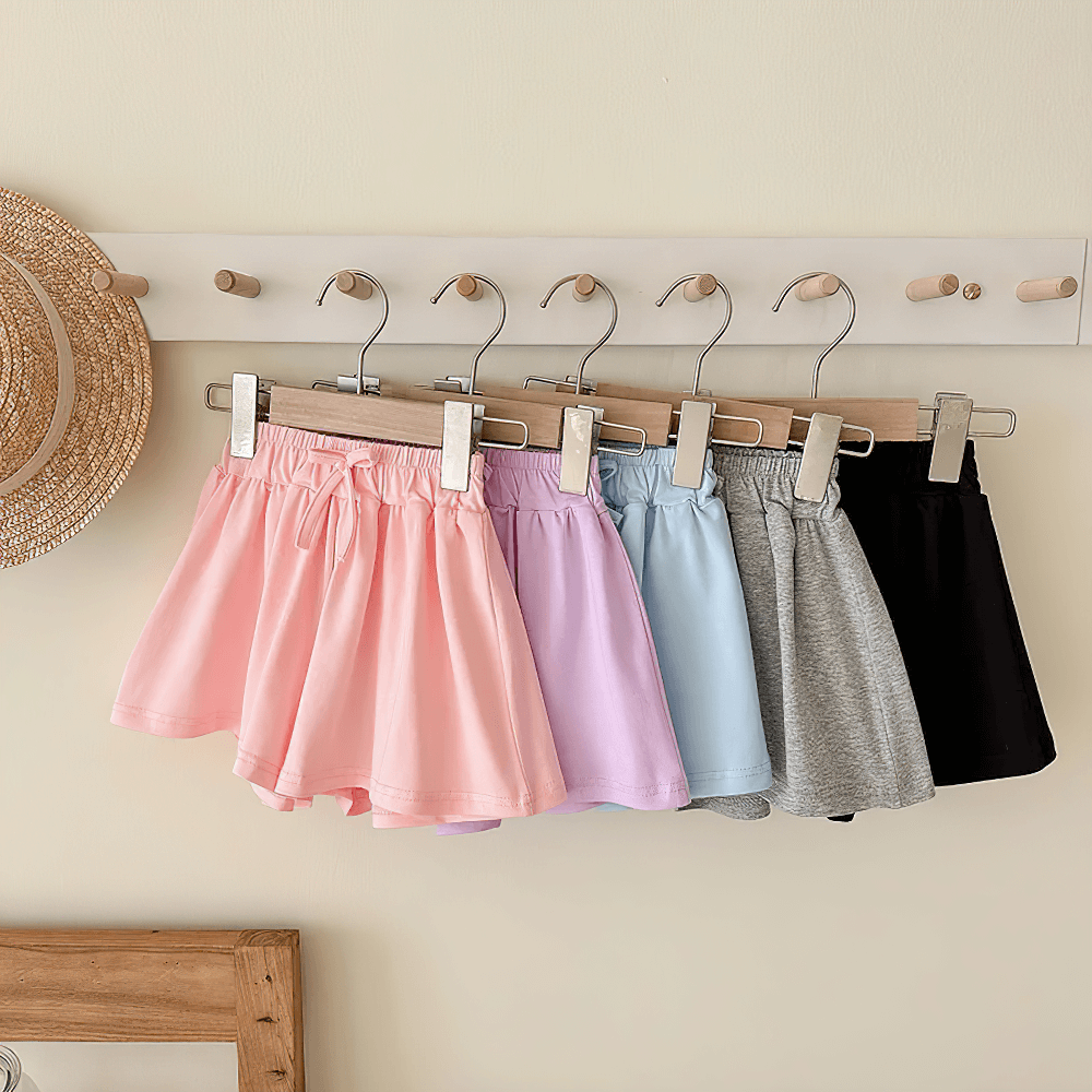 Girls' Soft Cotton Drawstring Loose Shorts - SF3737 in pastel colors, ideal for kids' casual wear.