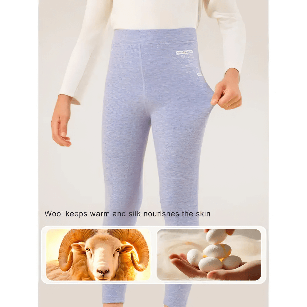 Close-up of Girls Sport Leggings with Compression Fit - SF3663 highlighting flexibility and comfort with wool and silk benefits.